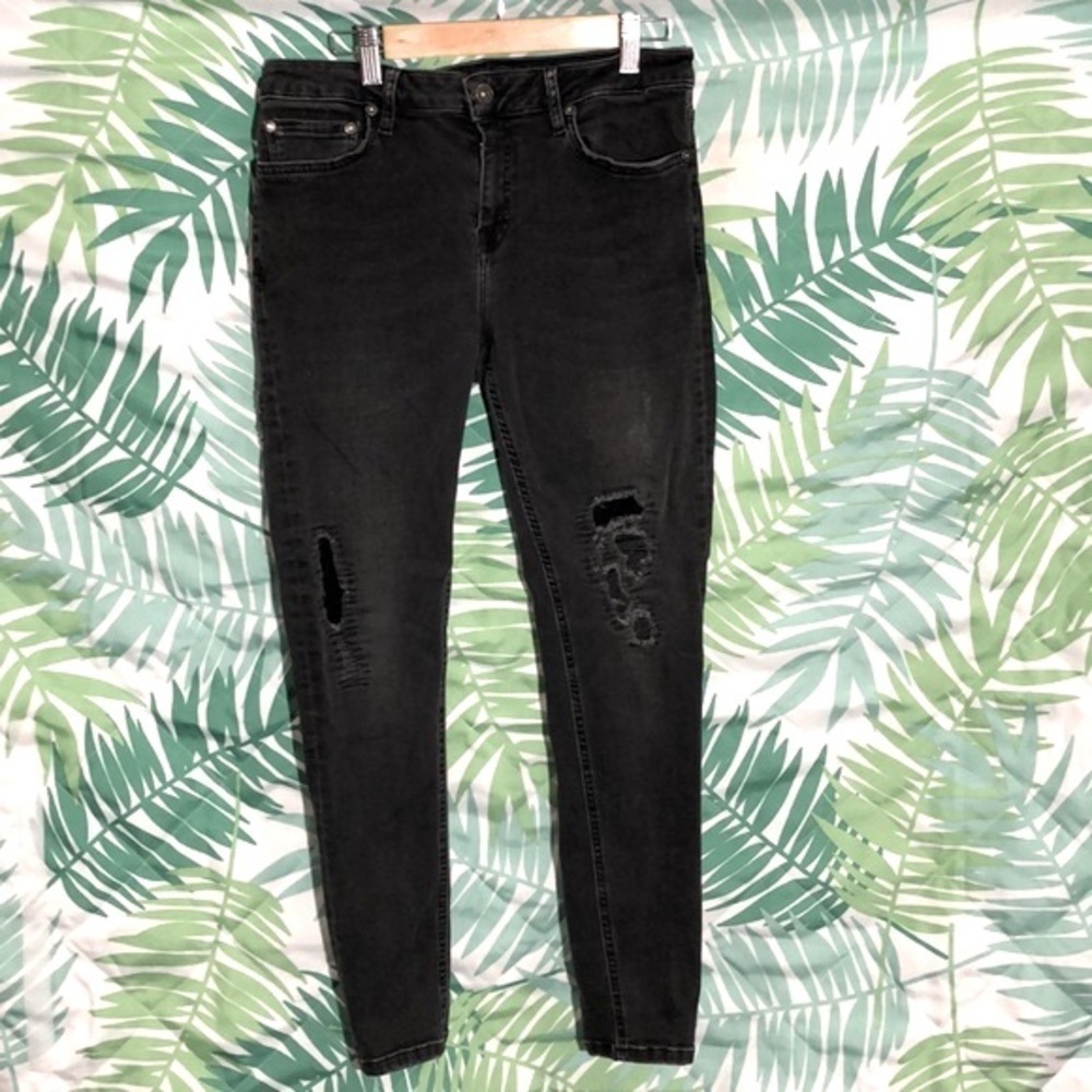 Topman Men's Ripped Stretch Skinny Jeans in Black size 34s